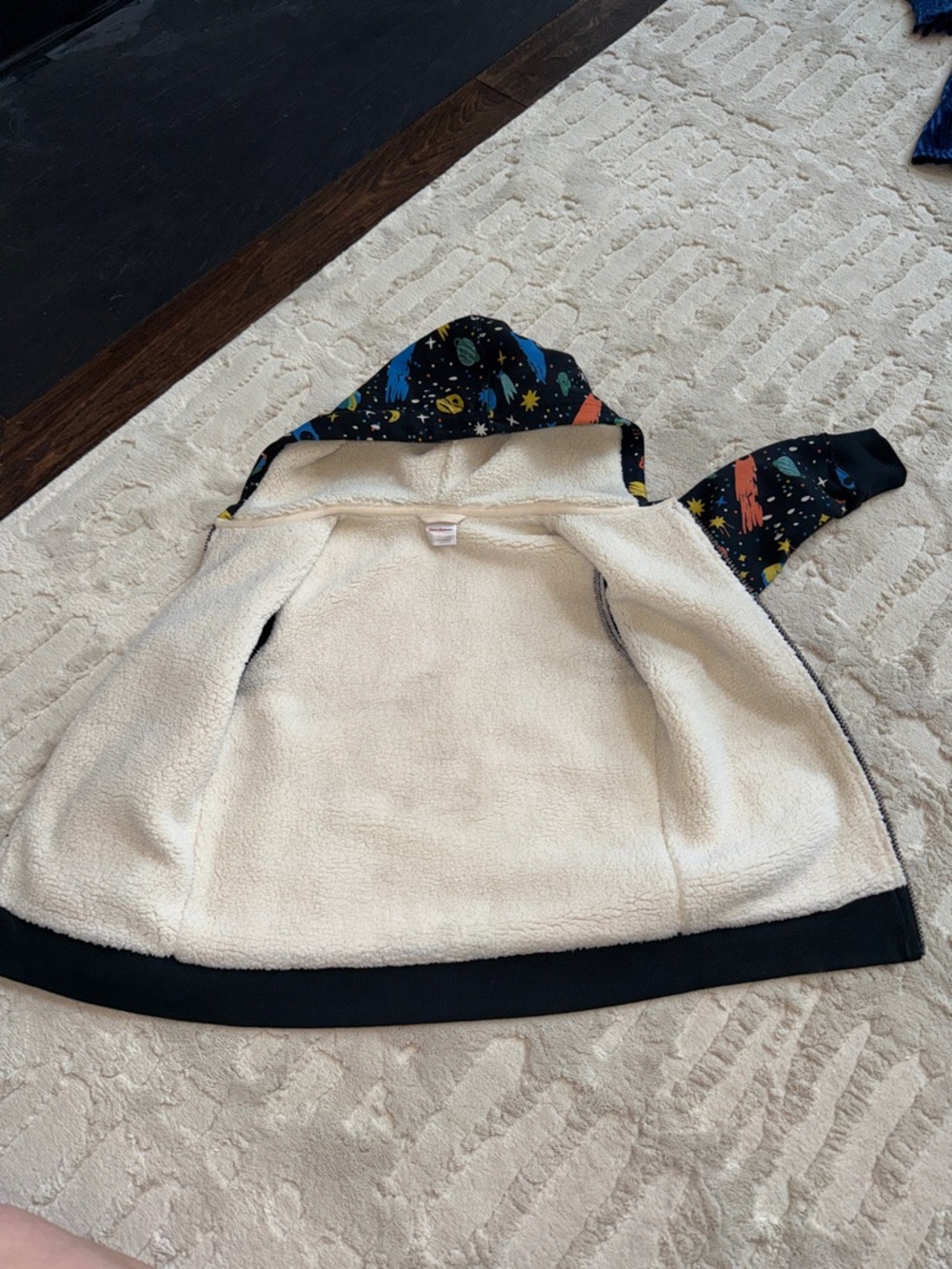 Hanna Andersson Faux Shearling Space 🪐 Black Full Zip Hoodie 6-7 - Picture 5 of 5